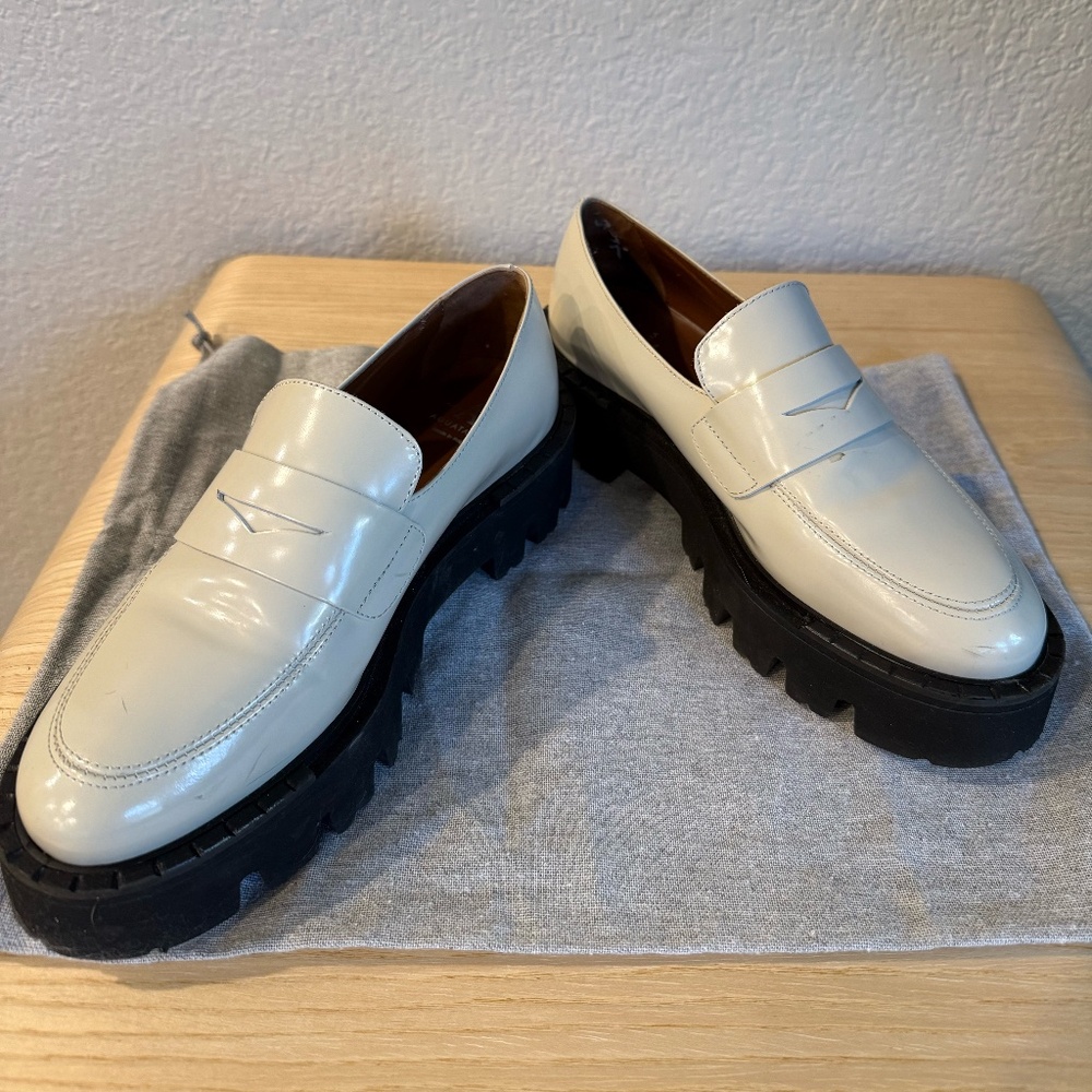 Aquatalia Womens Ivory Alexi Toe Block Heel Slip On Leather Loafers 6.5M